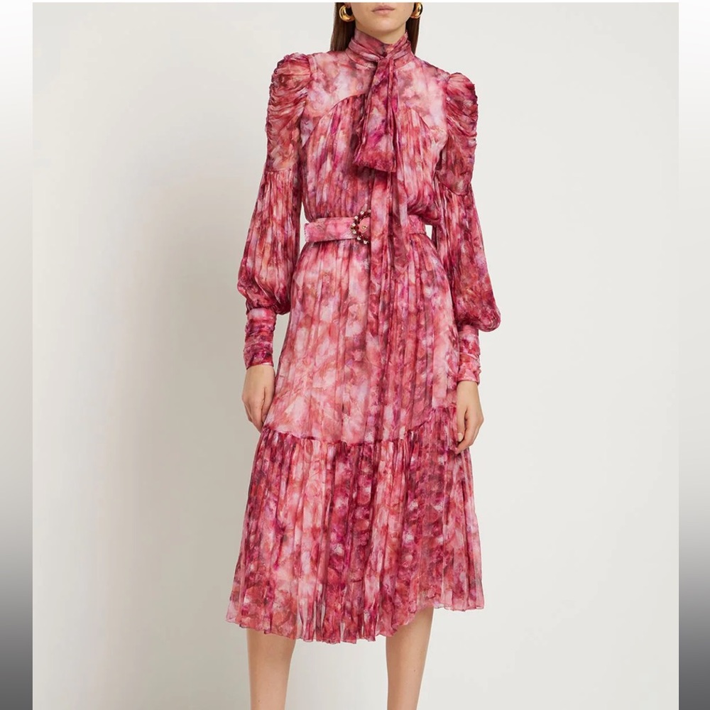 Zimmermann Garnet Kaleidoscope Tie Neck Dress